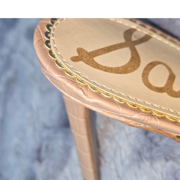 NWB Sam‎ Edelman Dara Beige Croc Embossed Ankle Strap Stiletto Heels - Size 8.5M - Picture 8 of 9